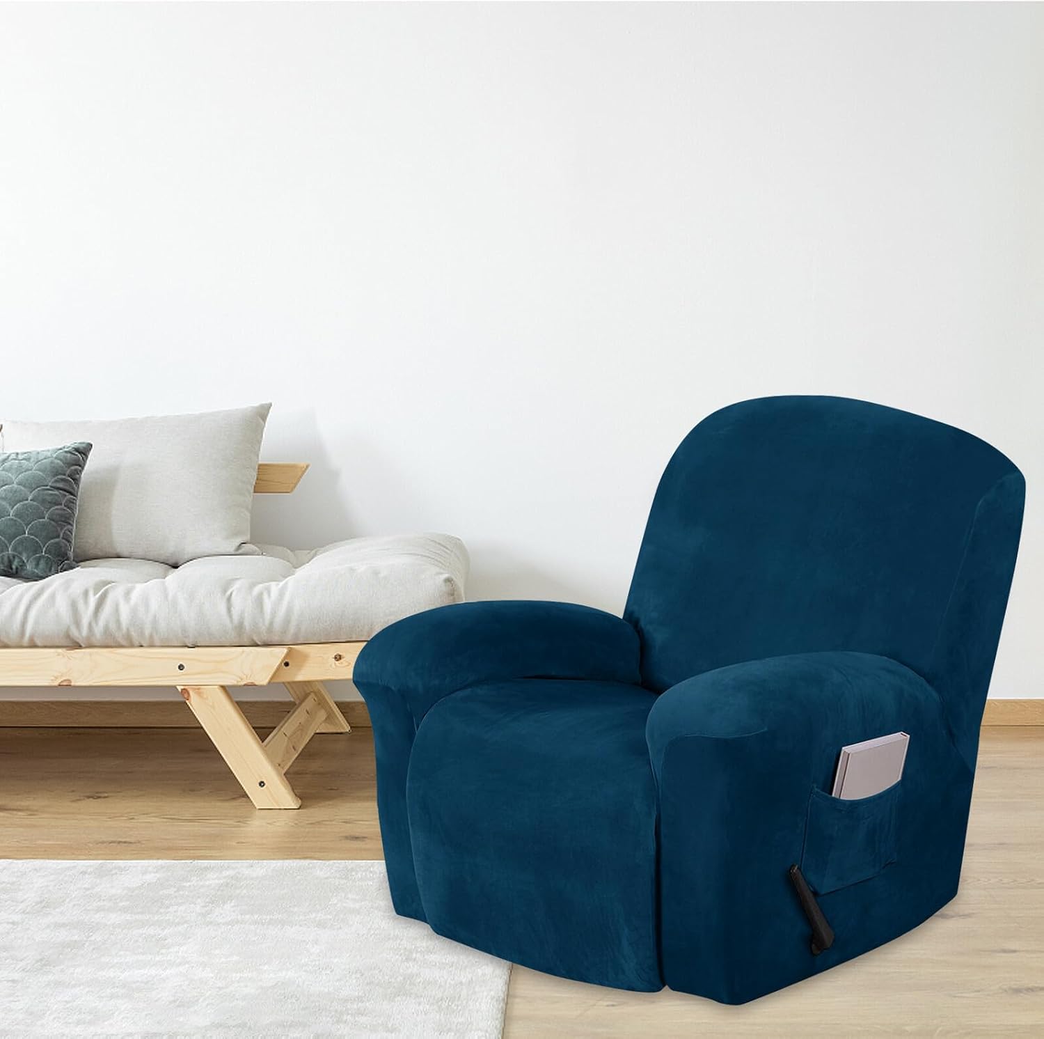 Unomor Recliner Cover Set 4pcs Plush Velvet Recliner Slipcover with High Elasticity Thickened Soft Protective Couch Cover for Home Seating