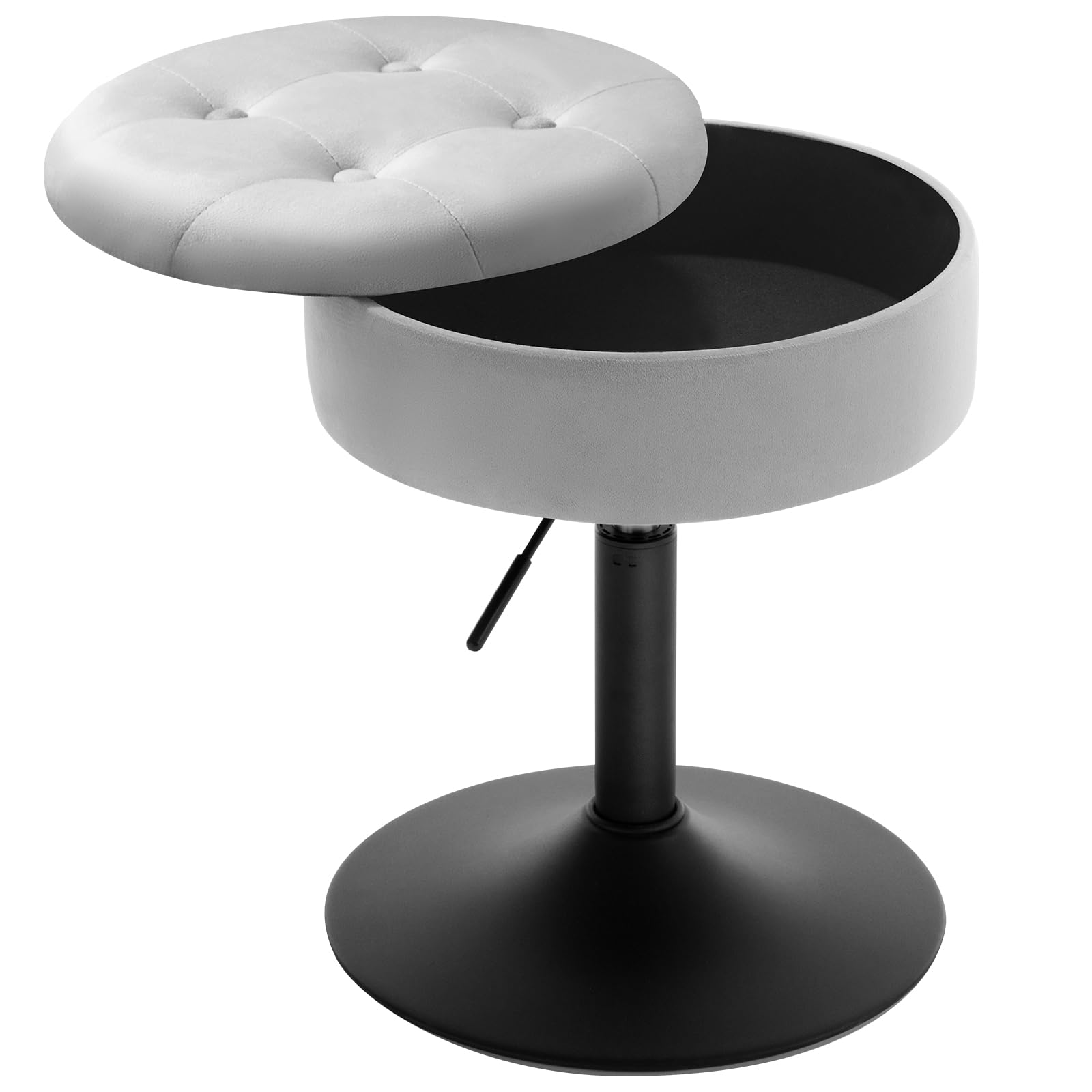 WOLTU BH329hgr-1 Low Bar Stool, Stool with Storage Space, Swivel Stool Height Adjustable 49.5 - 65 cm, Swivel Stool for Bar, Dressing Table, Kitchen Island Counter, Velvet Cover, Light Grey