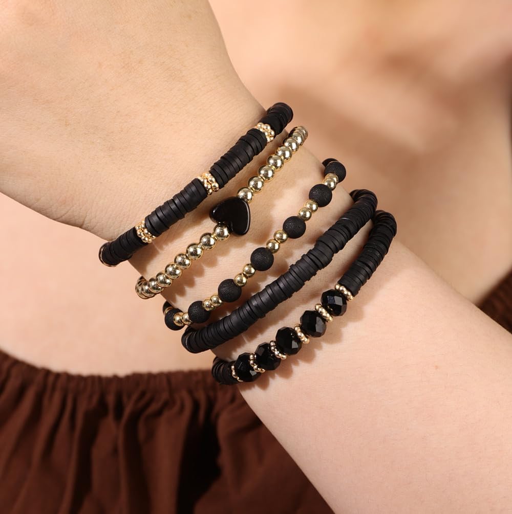 Sither Heishi Clay Beads Bracelets Pack for Women Boho Friendship Stretch Bracelets Set Stackable Gold Bead Bracelets Jewelry for Gift - Image 3