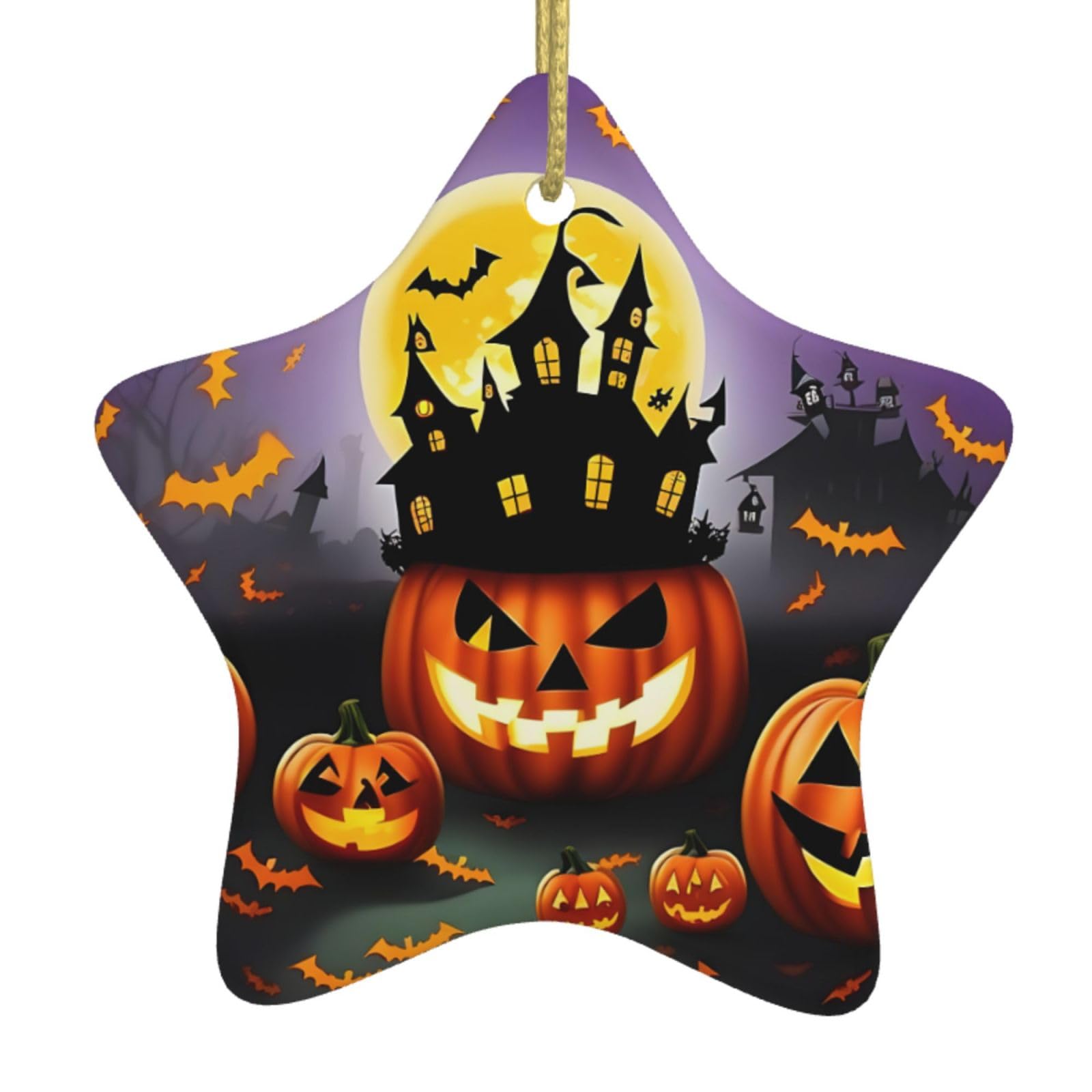 Happy-Halloween-Day-Trick-Or-Treat Print Christmas Ornaments, Ceramic Hanging Ornament, Round Shape Decorations