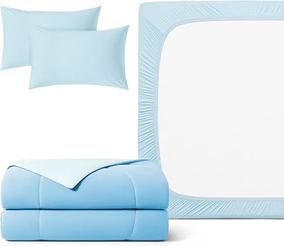 REST Buy 2 GET 35 Percent Off Evercool Comforter Plus 3PC Starter Sheet Set Bundle, in Light Blue, Full Size