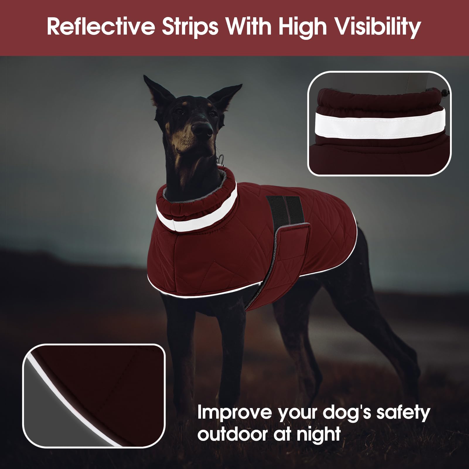 ASENKU Cappotto Impermeabile per Cane Invernale, 2XL Cappottino per Cani di Taglia Grande, Giacca Invernale Foderata in Lana Riflettente, Cappotti e giubbotti per Cani Chiusura Regolabile