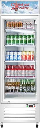 Commercial Beverage Refrigerator with Glass Door, 383L Display Fridge Beverage Cooler with Customizable Lightbox Adjustable Shelves, Drink Fridge Merchandiser for Restaurant Shop, White
