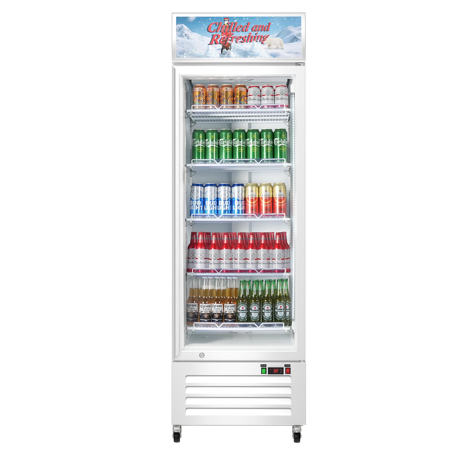Commercial Beverage Refrigerator with Glass Door, 383L Display Fridge Beverage Cooler with Customizable Lightbox Adjustable Shelves, Drink Fridge Merchandiser for Restaurant Shop, White