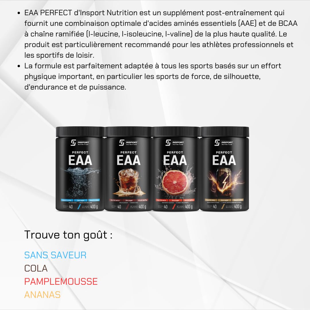 EAA PERFECT - Supplément Sportif Professionnel - Acides Aminés - Soutien à l'exercice - 40 Portions - 400g Poudre - Goût: (Energy Drink)