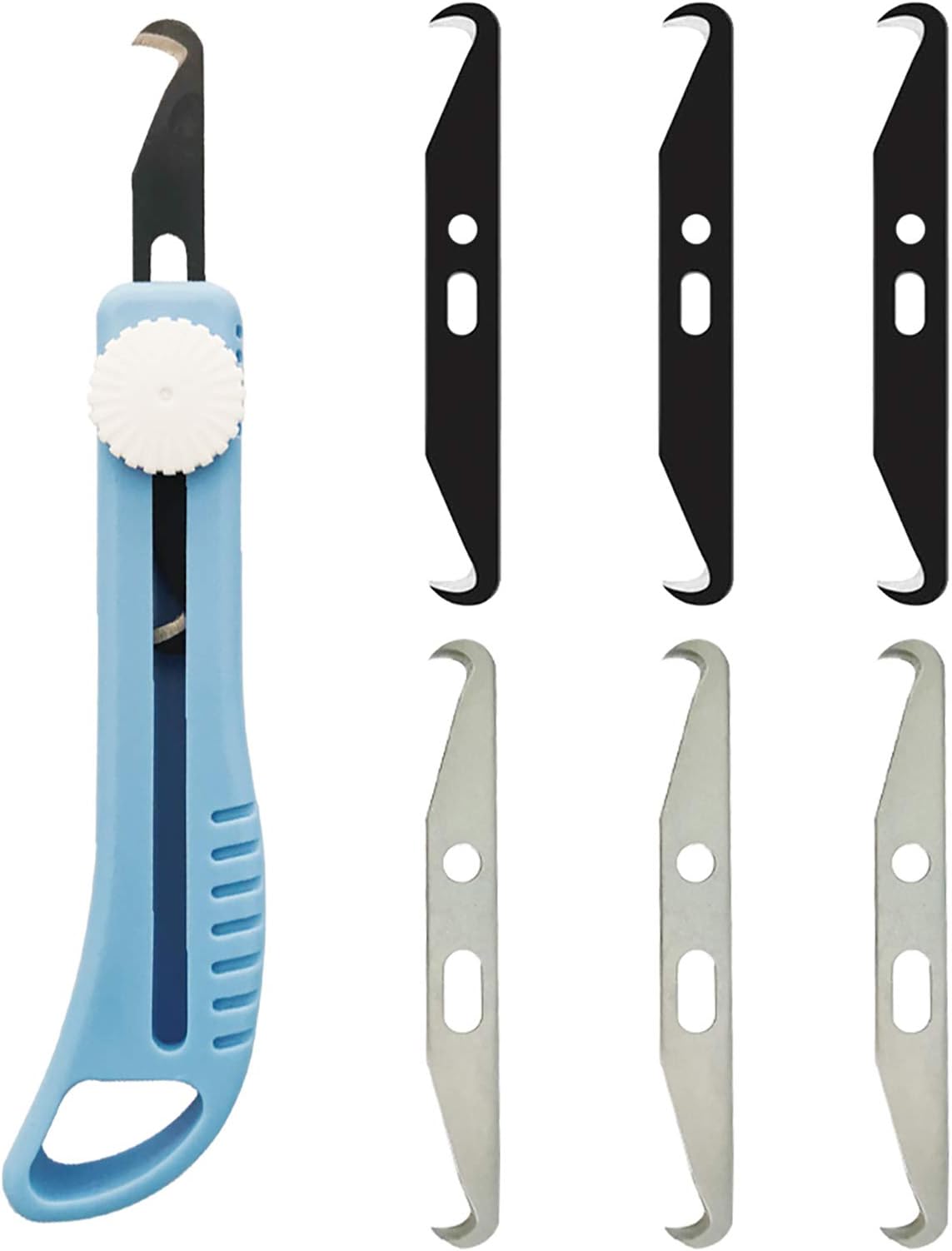 Headley Tools Hook Blade Utility Knife, Golf Grip Removal Tool Hook Knife with Blades for Regripping Golf Clubs, Golf Club Grip Repair Hook Blade Knife Blue (7pcs Hook Blades, 1pcs Hook Knife Handle)