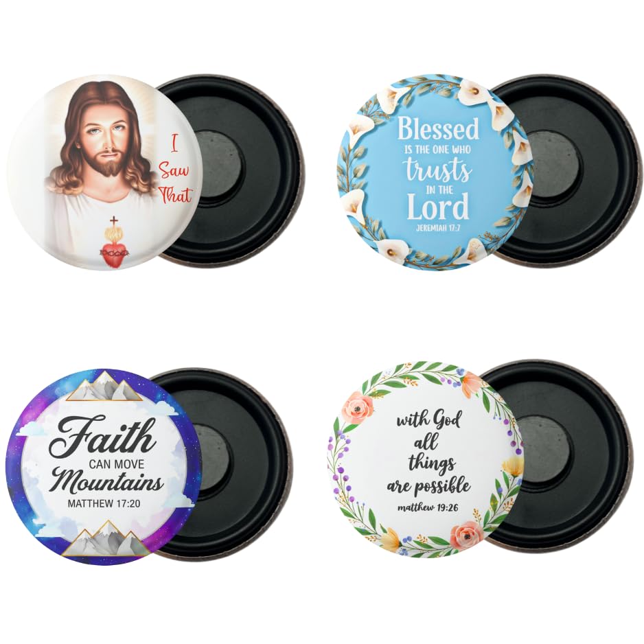 Jesus Christ Fridge Magnet Pack of 4 | Christian Religious Magnet for Home & Office | Devotional Gift | 58 mm Round Magnet-image-34