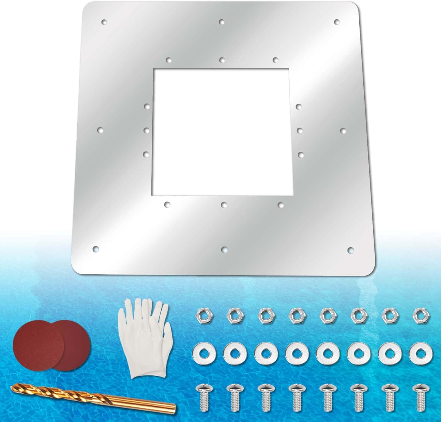 RAMATA 12 X 12 1/2 in Pool Wall Repair Panel, Stainless Steel Standard Pool Skimmer Repair Kit, Pool Wall Repair Panel, Fit for Hayward SP1091LX, SP-2094, 1094SPA, 1094H, 10950M, Hydrotools 8940