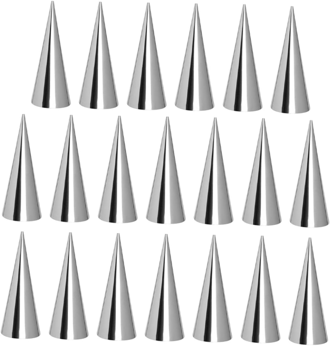 OUNONA 20pcs Non-stick Stainless Steel Croissant Molds for Baking Pastries Conical Cream Horn Tools for Bread and Desserts