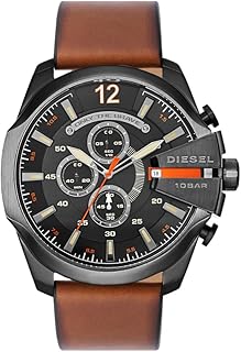 Diesel Men's Mega Chief Stainless Steel Bracelet, Silicone or Leather Band Watch with Analog or Digital Movement