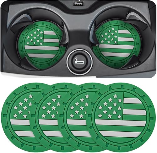 Miniatura 12 de Posavasos para Automóvil, Paquete de 4 Posavasos de Coche con Inserción de Bandera Estadounidense, 2.75 Pulgadas, de Cloruro de Polivinilo Negro