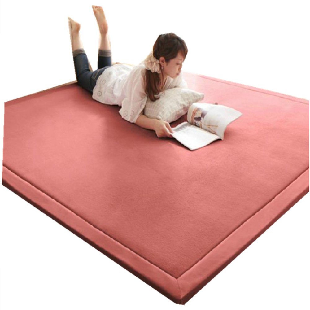 Tapis de jeu bébé pour chambre et salon rose en velours doux 200x240