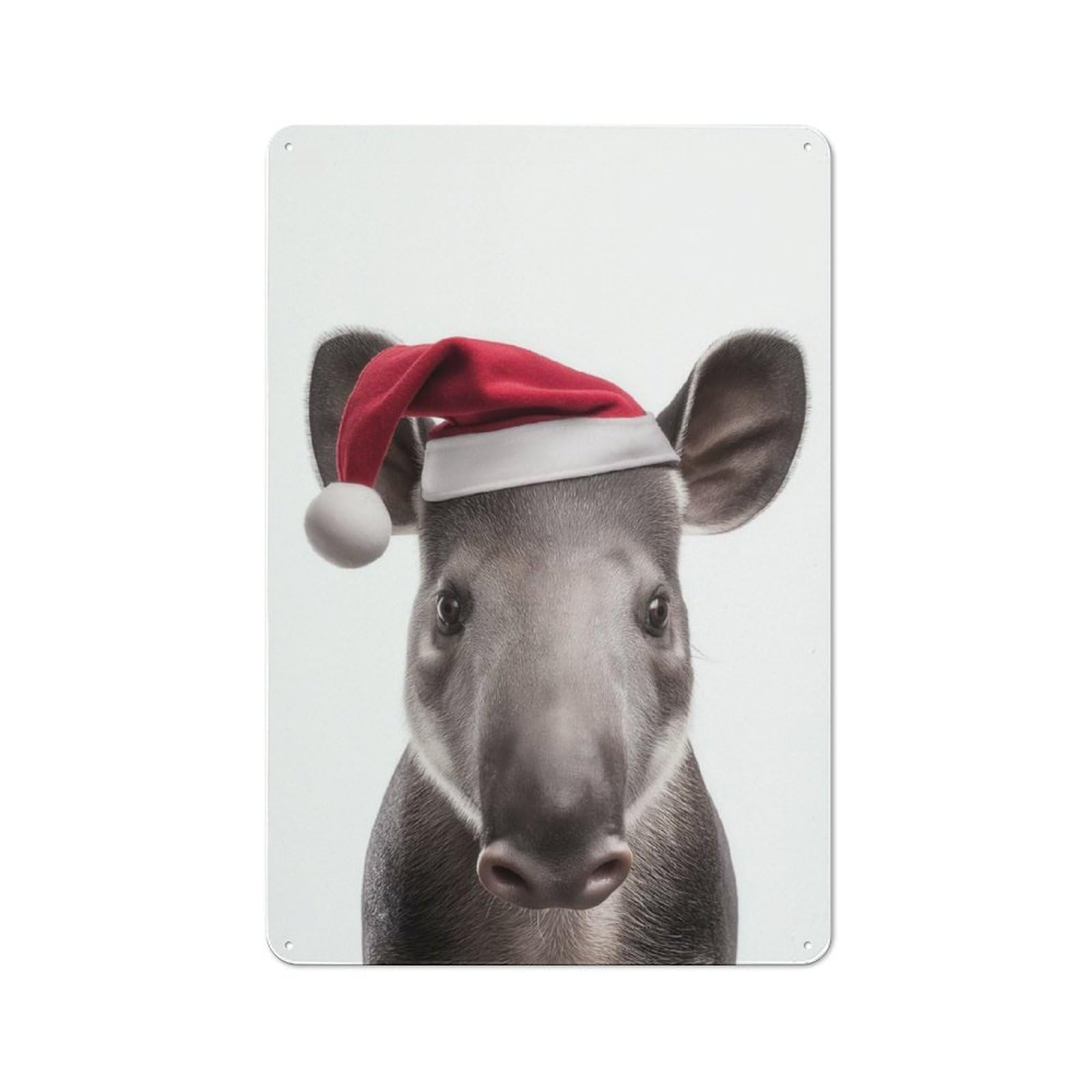 Junmoney Christmas Tapir Wearing A Santa Hat Metal Sign 30X20cm With For Workshop Wall, Vintage Decor, A Decorative Christmas Gift For Metal Sign Collectors