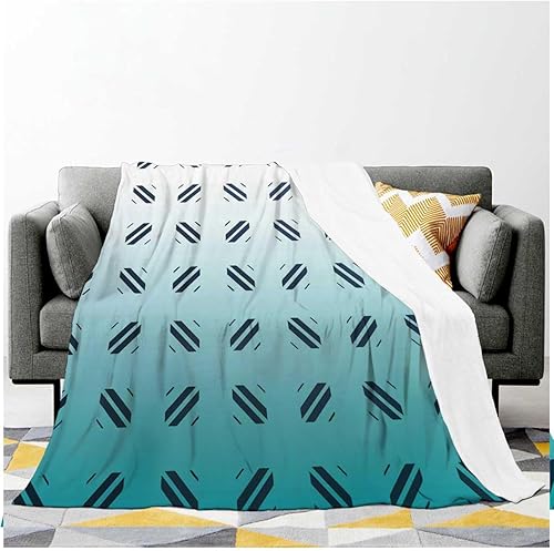 Miniatura 2 de Large Fleece Blanket White Cyan Gradient Geometric Checked Manta para Sofa Party Decor 30inch X 40inch