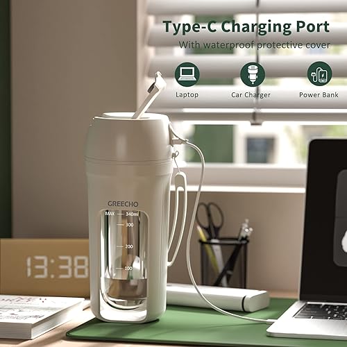 Miniatura 4 de GREECHO Licuadora portátil con una sola mano para batidos y licuados, licuadora personal de 12 onzas con USB recargable, fabricada con material