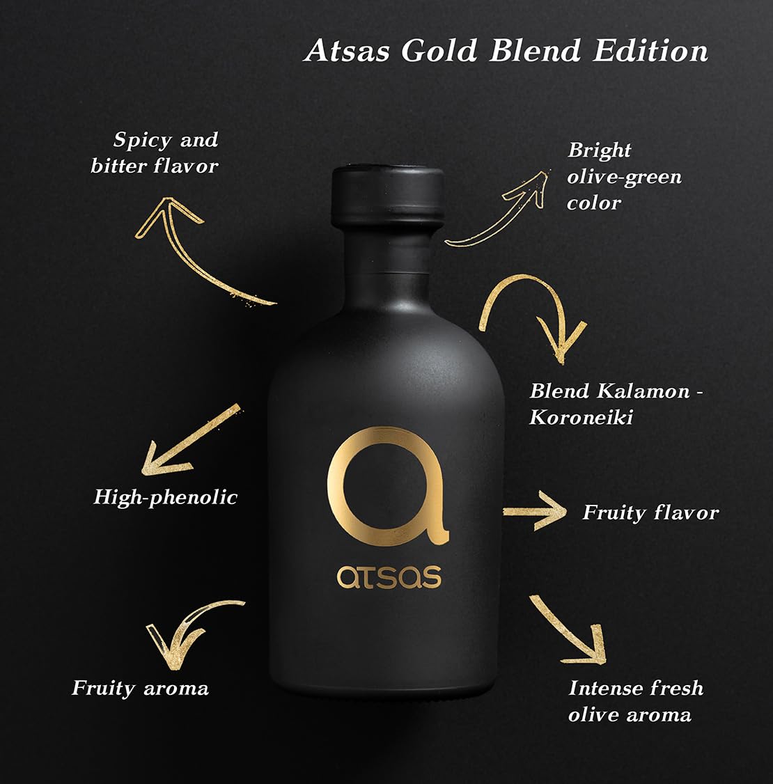 Atsas Organic Extra Virgin Olive Oil Extremely High Phenolic | Gold Blend Edition | Unfiltered Rich in Health-Boosting Phenols | Cold Pressed |Limited Quantity 400 Pieces | 250ml