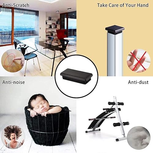 Miniatura 2 de Tapones rectangulares de 1 x 2 pulgadas, paquete de 20 tapas de extremo de poste de tubo, tapones de plástico negro de 0.98 pulgadas x 1.97