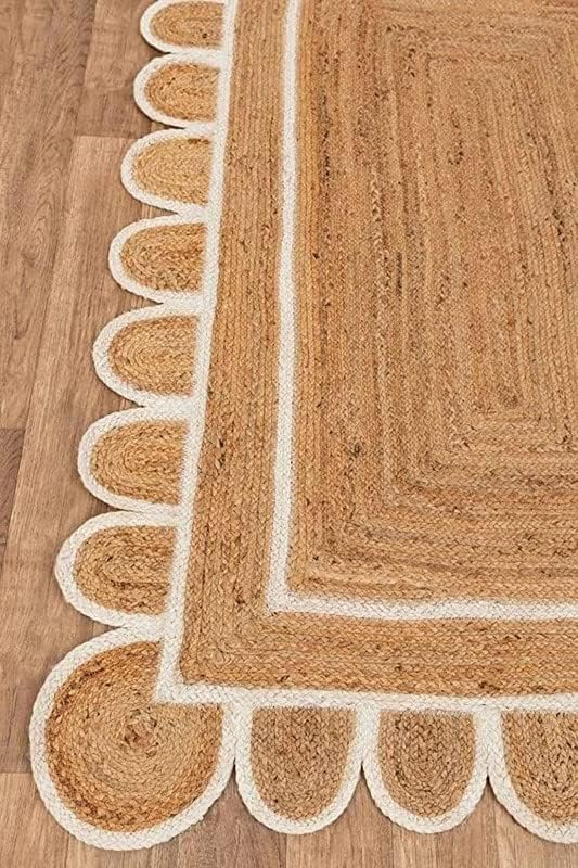 Miniatura 4 de The Weaver House - Alfombra de yute festoneado natural, bohemia, decoración bohemia tejida a mano, alfombra decorativa trenzada reversible