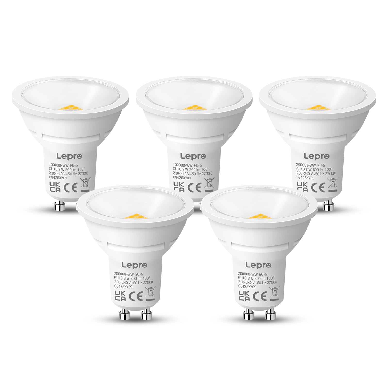 Lepro GU10 LED Warmweiss 8W Lampe, 800 lm, 2700K Warmweiß, Nicht dimmbar | 100° Abstrahlwinkel, Energiesparendes GU10 LED Leuchtmittel für Flur, Eingangsbereich, Wohnzimmer, Schlafzimmer, 5 Stück