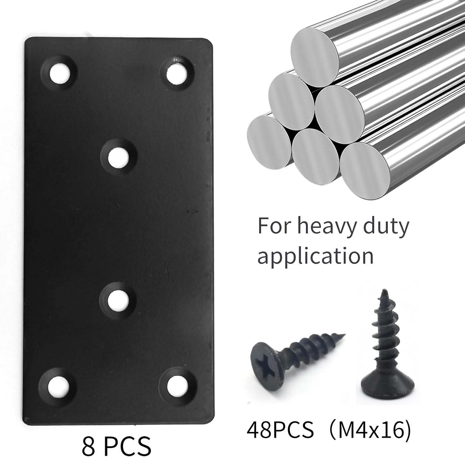 EATAKWARD 8Pcs Flat Straight Brace Brackets Plate, 2x3.94Inch Stainless Steel Repair Bracket Plate, Support Fixed Connection Plate for Furniture Wood Shelves (Black)