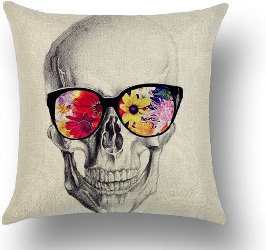 クッションカバー 髑髏 花 ドクロ 骸骨 万聖節 ハロウィン かっこいい 肌触りよい インテリア 総合福袋 装飾 店飾り 45cm 45 座布団カバー 車 背当てクッションカバー カバー単品 ソファー 4枚組み おしゃれ 枕カバー 抱き枕カバー
