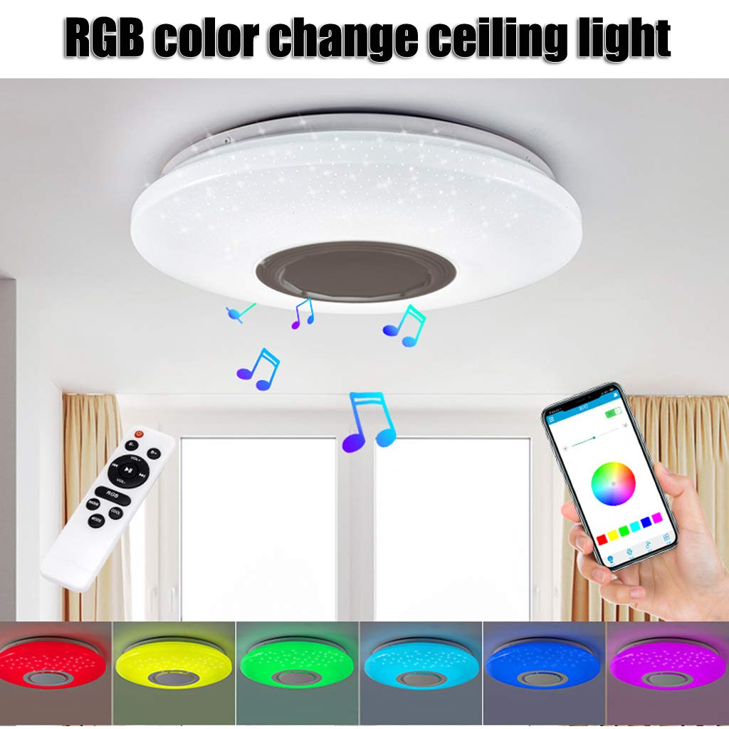 Musica Plafoniera LED Con Altoparlante Bluetooth,60W Lampada Da Soffitto Soggiorno Dimmerabile Con Elecomando APP Comando,Cambia Colore RGB,Camera Da Letto Camera Dei Bambini Illuminazione,40cm