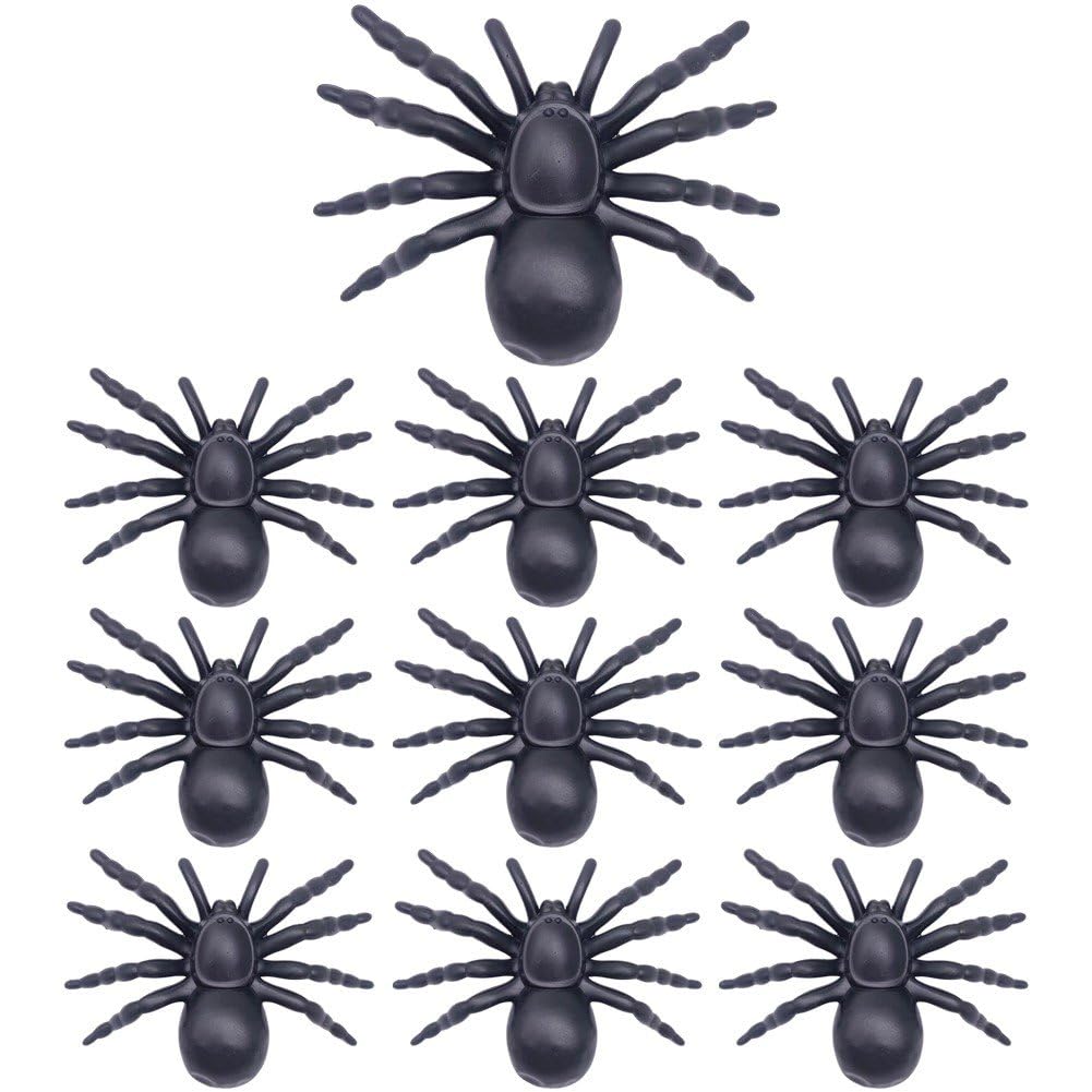 Luxylei Black Funny Prank Toys 10Pcs Plastic Scary Spider Model Realistic Prank Prop Halloween Spider Decoration For Carnival Party