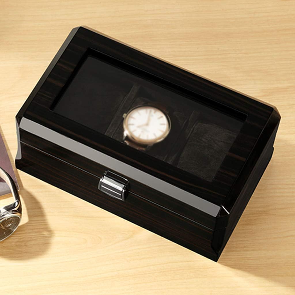 Caja de reloj de madera con 3 ranuras, caja de reloj con tapa de cristal, soporte para reloj con almohadas extraíbles para reloj, exhibición de joyas de lujo con cierre de metal (negro)