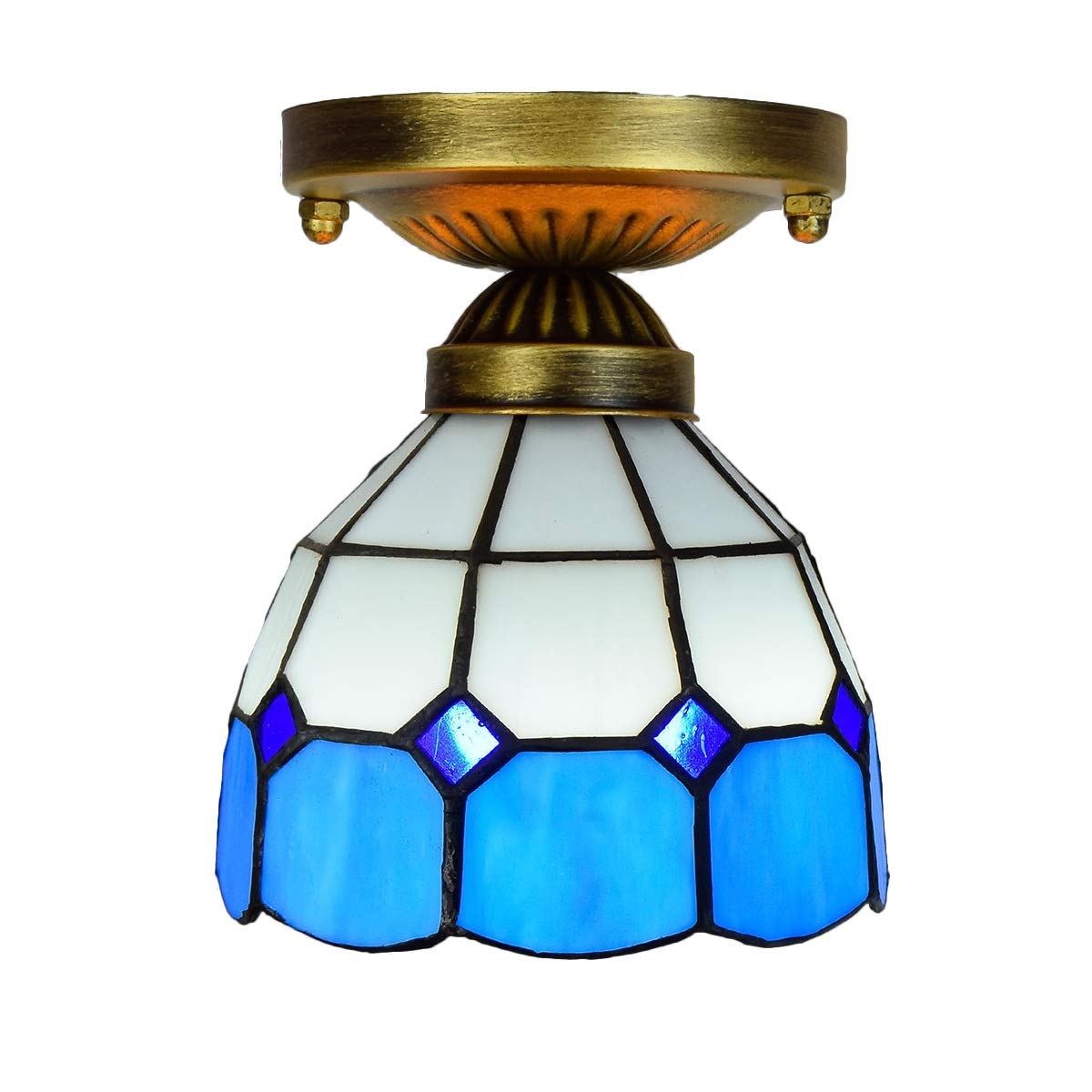 HPTHLY Stained Glass Ceiling Lighting 6" Tiffany Stained Glass Aisle Mediterranean White Light Corridor Balcony Small Ceiling Light
