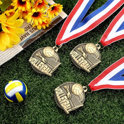 Cunno 24 Pcs Gold Medals Bulk 2 Inch Award Ribbons Sports Themed Metal Medal Trophy for Team Day Tournaments Birthday Party Winner Gifts(Volleyball) by Cunno - Image 4