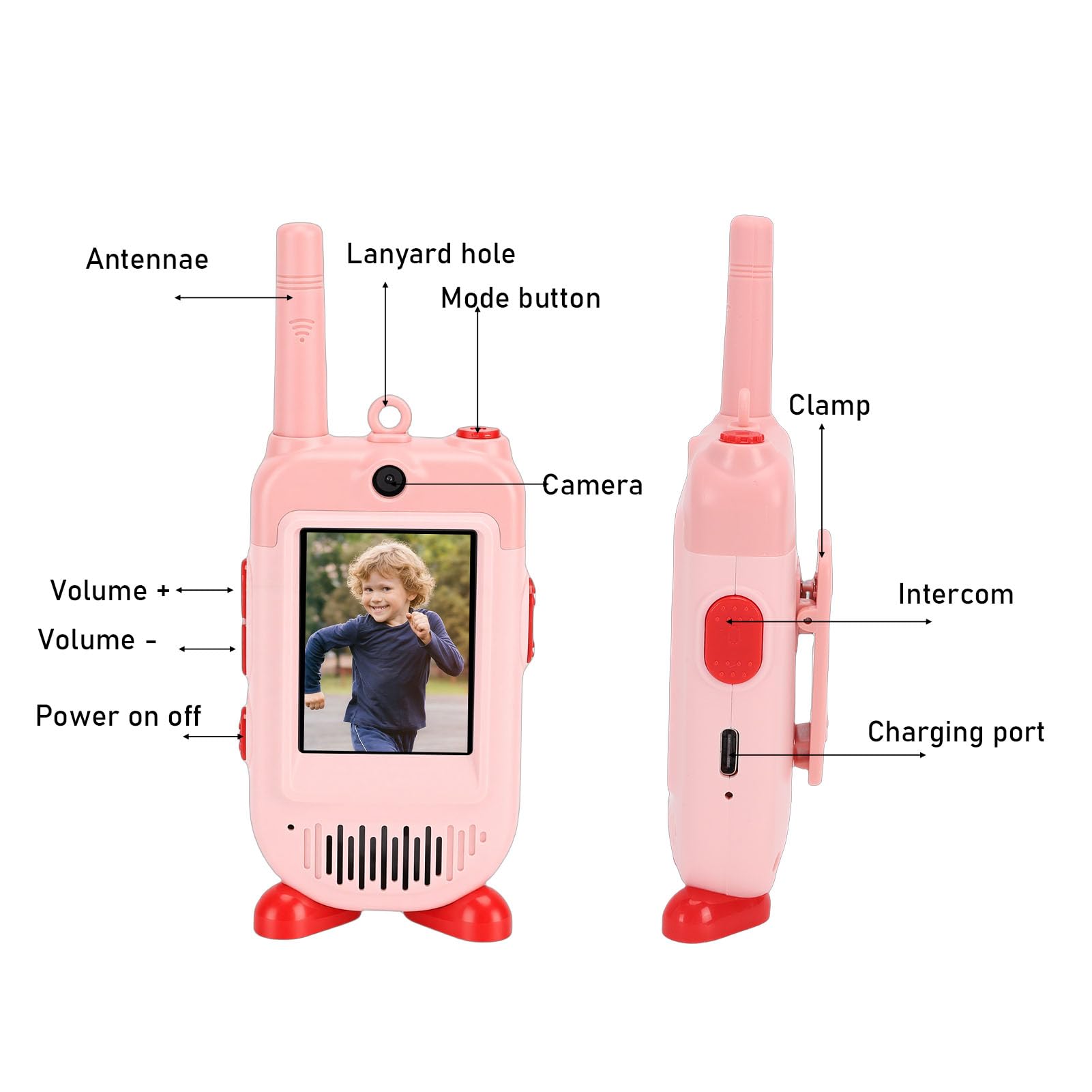 Gugxiom Talkies-Walkies Vidéo pour Enfants, Paquet de 2 Interphones Portables Rechargeables, Jouets pour Tout-Petits, Cadeaux d'anniversaire Amusants pour Jouer en Famille, Camping, Jeux (Pink)
