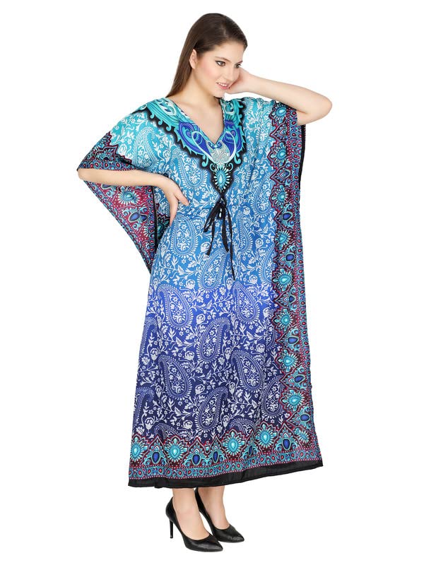 Caftan imprimé bleu en polyester UKAL pour femme en taille unique