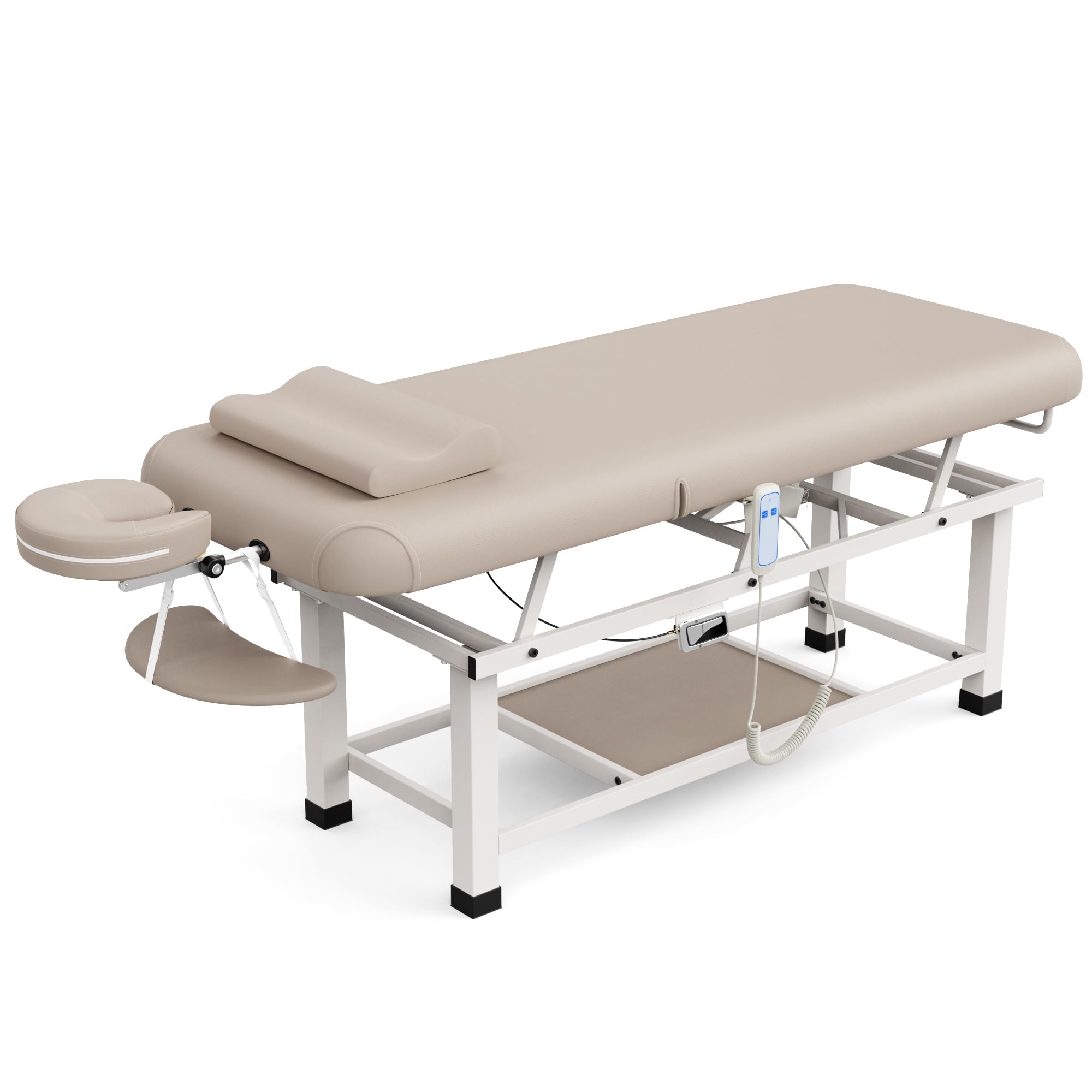 pouseayar Heavy Duty Electric Stationary Massage Table with Backrest Adjustable and Storage Space for Treatment/Medical Spa/Facial/Beauty/Massage Bed and More - 30 x 75 - Beige Gray