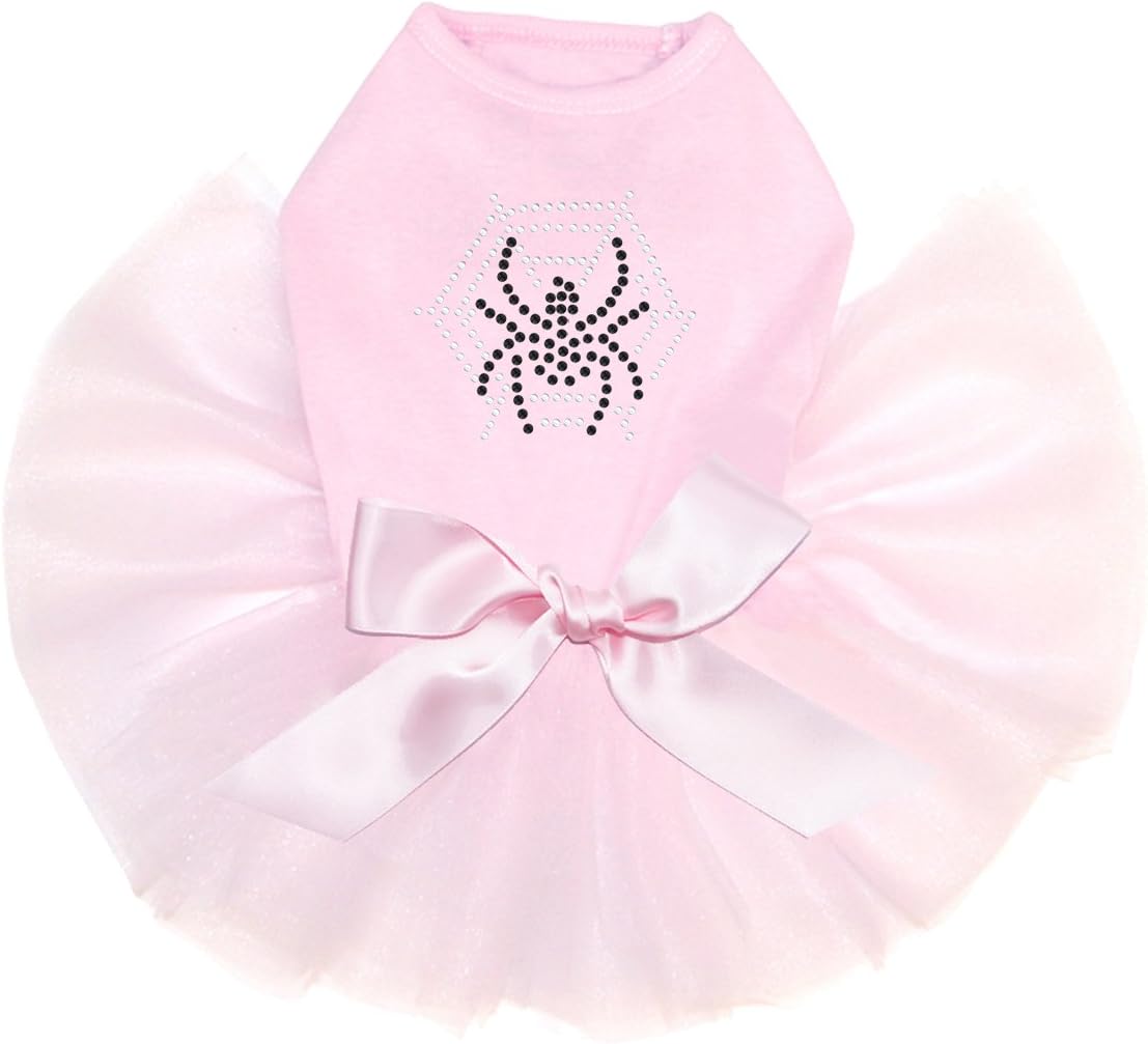 Spider Web & Spider - Bling Rhinestone Halloween and Fall Dog Tutu Dress, XL Pink