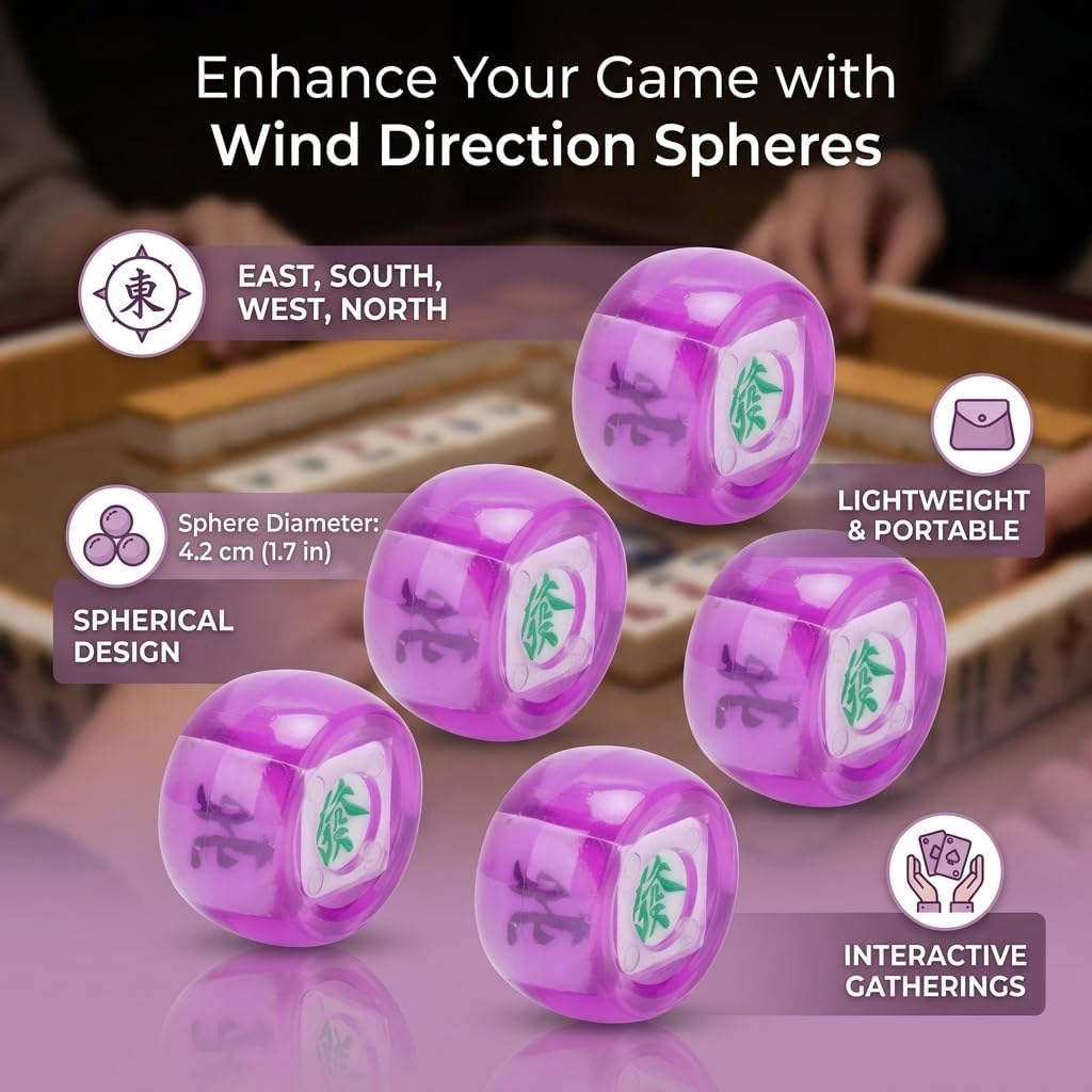 RiToEasysports Mahjong Dice,5Pcs Mahjong Wind Direction Dices South West North Sphere Game Dice for Entertainment (Transparent)