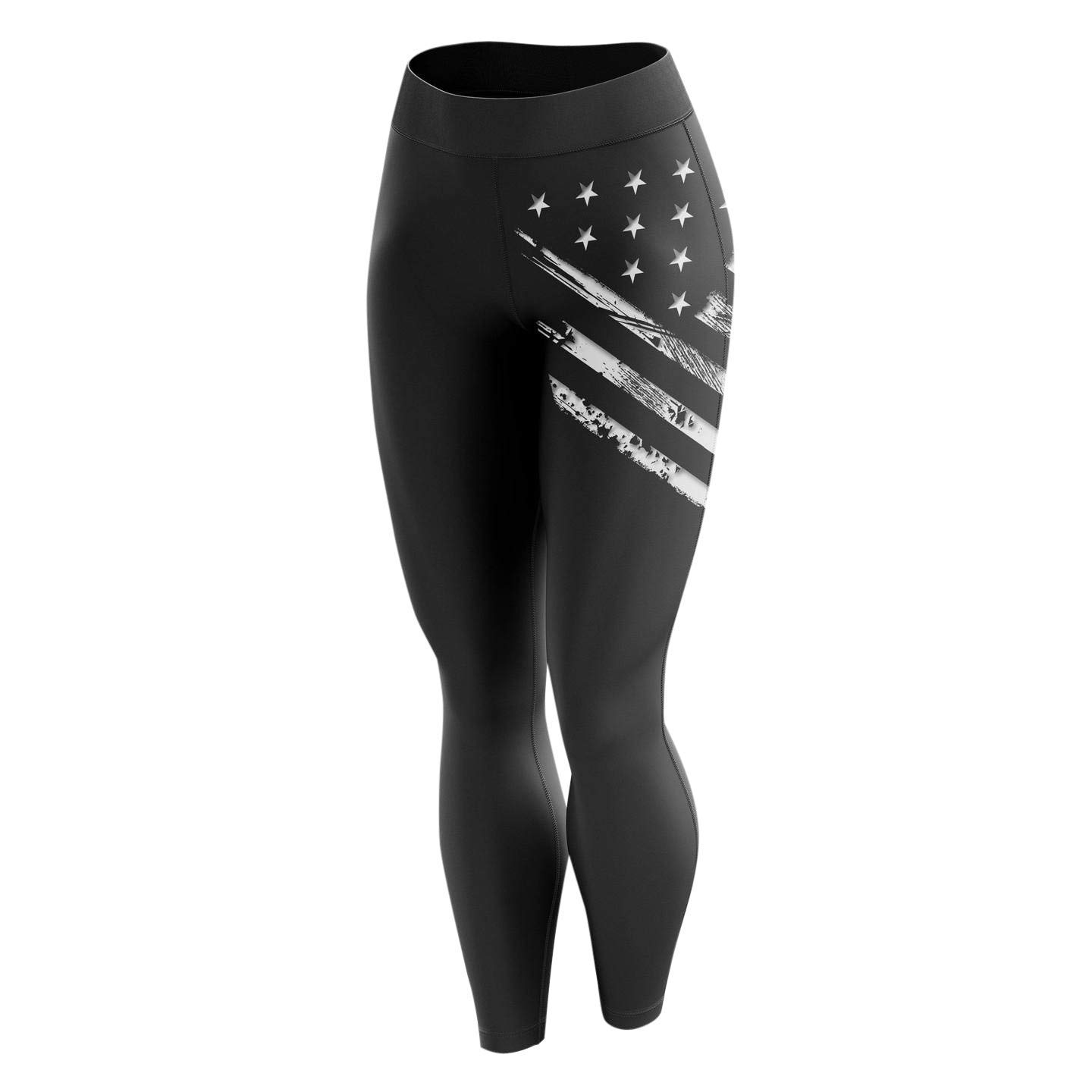 Tactical Pro SupplyAmerican Flag Leggings- Polyester Spandex Knit - High Waist Yoga Pants Women Ladies for Workout