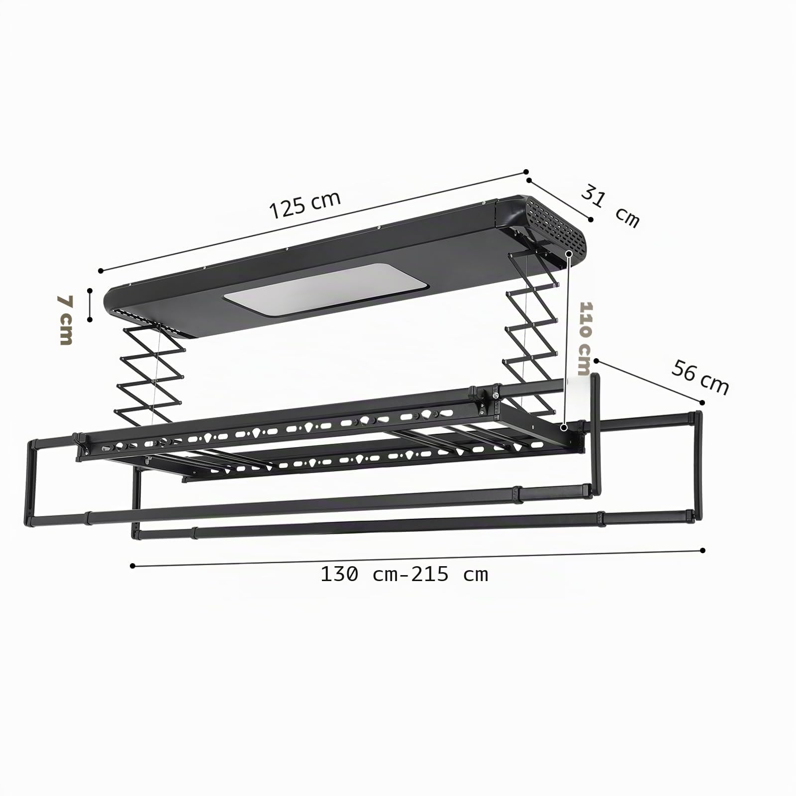 Étendoir à linge de plafond, séchoir à linge de plafond, séchoir de plafond avec 8 tiges horizontales, 2 tiges amovibles, capacité de charge totale 35 kg