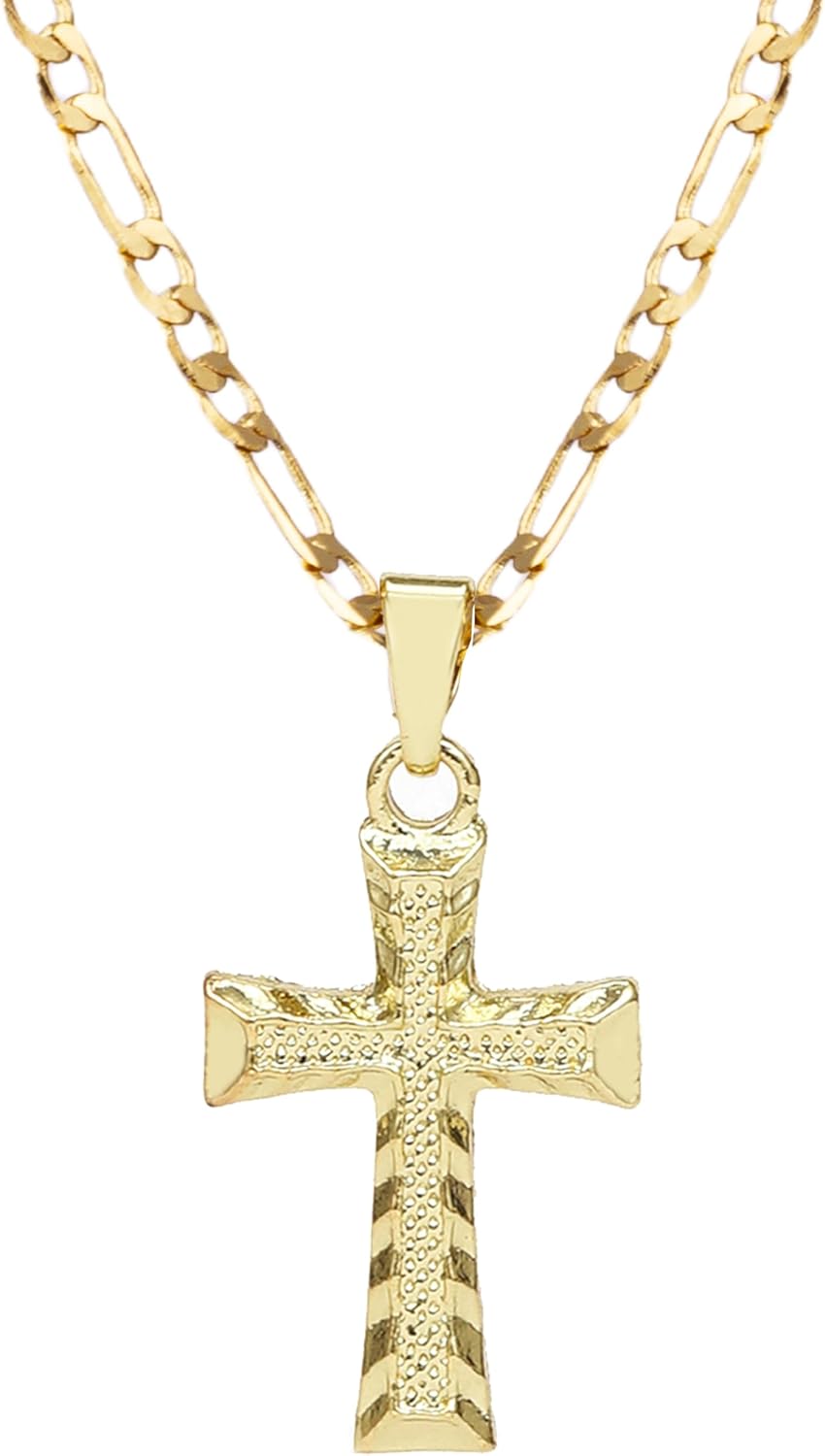 Diamond-cut Cross Pendant Necklace for Women Men 14K White Gold Plated Gothic Style Cross Pendant Minimalist Jewelry