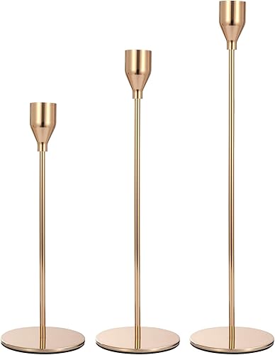 Juego de 3 portavelas de color dorado con forma de candelabro para decoración del hogar, bodas, cenas, fiestas, aniversarios (dorado)