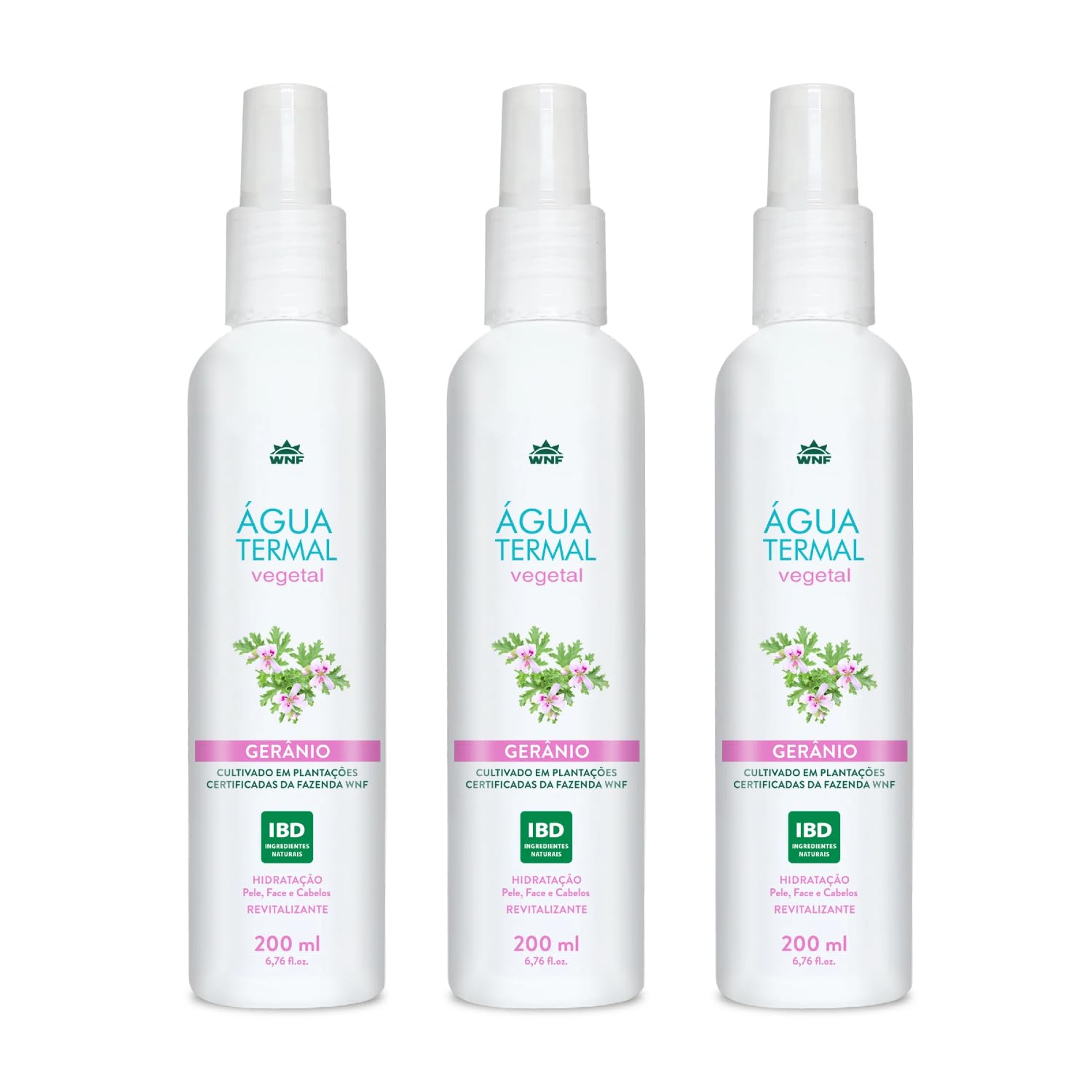 Kit 3 Água Termal Vegetal de Gerânio 200 ml – Hidratação, Equilíbrio e Revitalização