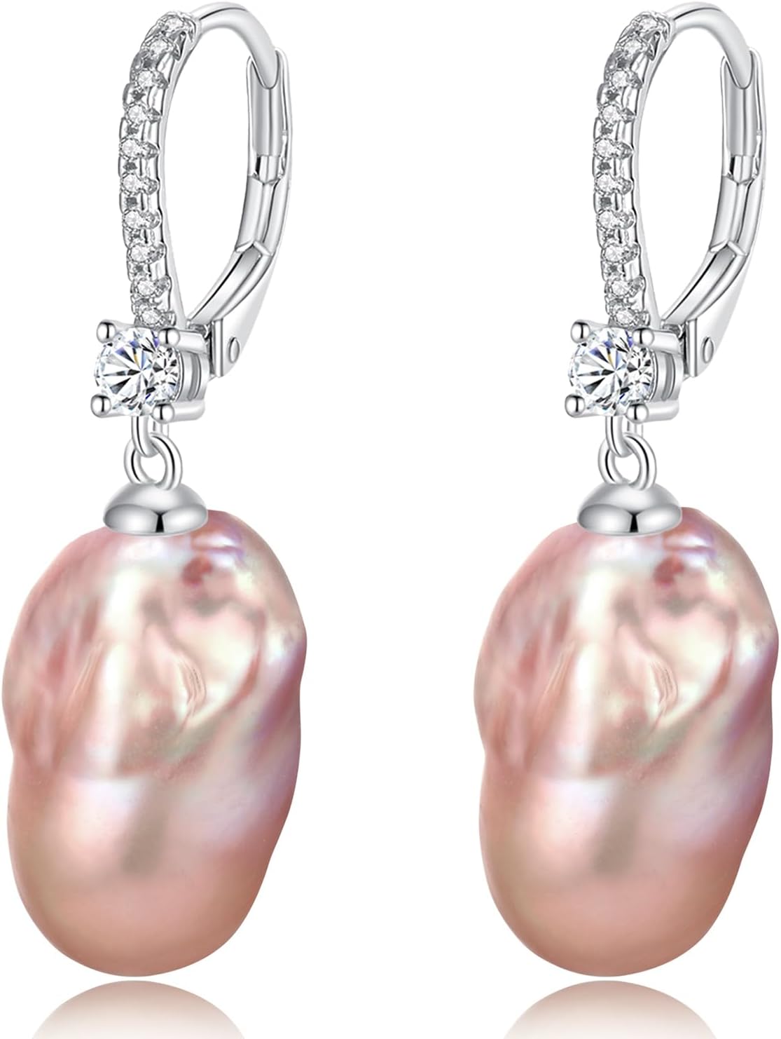 YAMI Baroque Pearl Earrings Drop & Dangle, Freshwater Cultured Pearls with 5A Cubic Zirconia, 925 Sterling Silver Hoop Earrings Hypoallergenic, Jewelry Gifts for Women