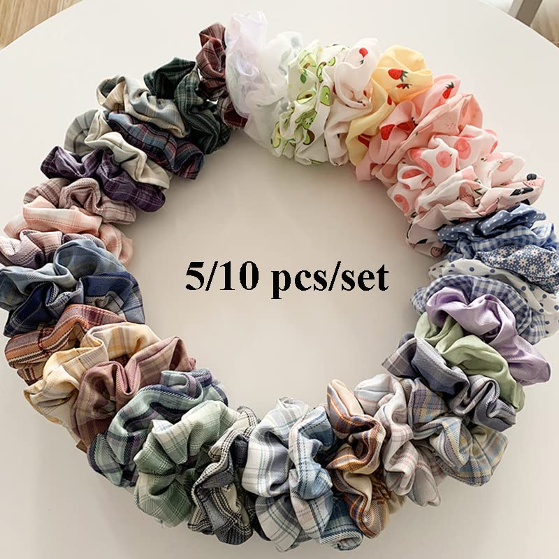 5/10 sztuk/zestaw Flower Print gumki do włosów dla kobiet dziewczyn śliczne elastyczne gumki do włosów opaski z pałąkiem na głowę opaski gumowe akcesoria do włosów-5-10 sztuk (14)