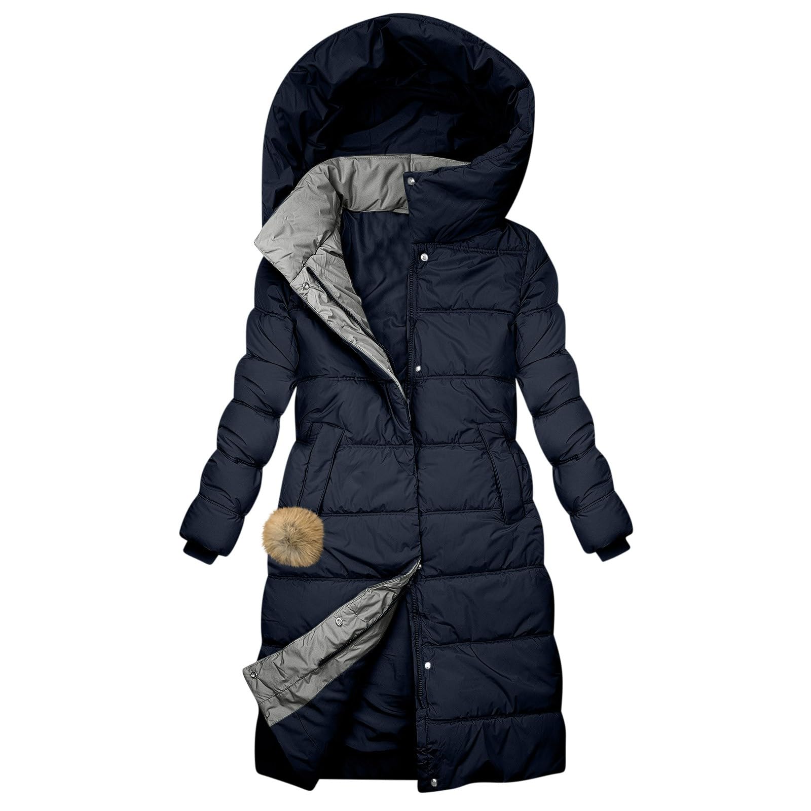 Genérico Abrigo Plumon Mujer Largo,Chaqueta De Invierno De Manga Larga Con Cremallera Y Bolsillos Para Mujer