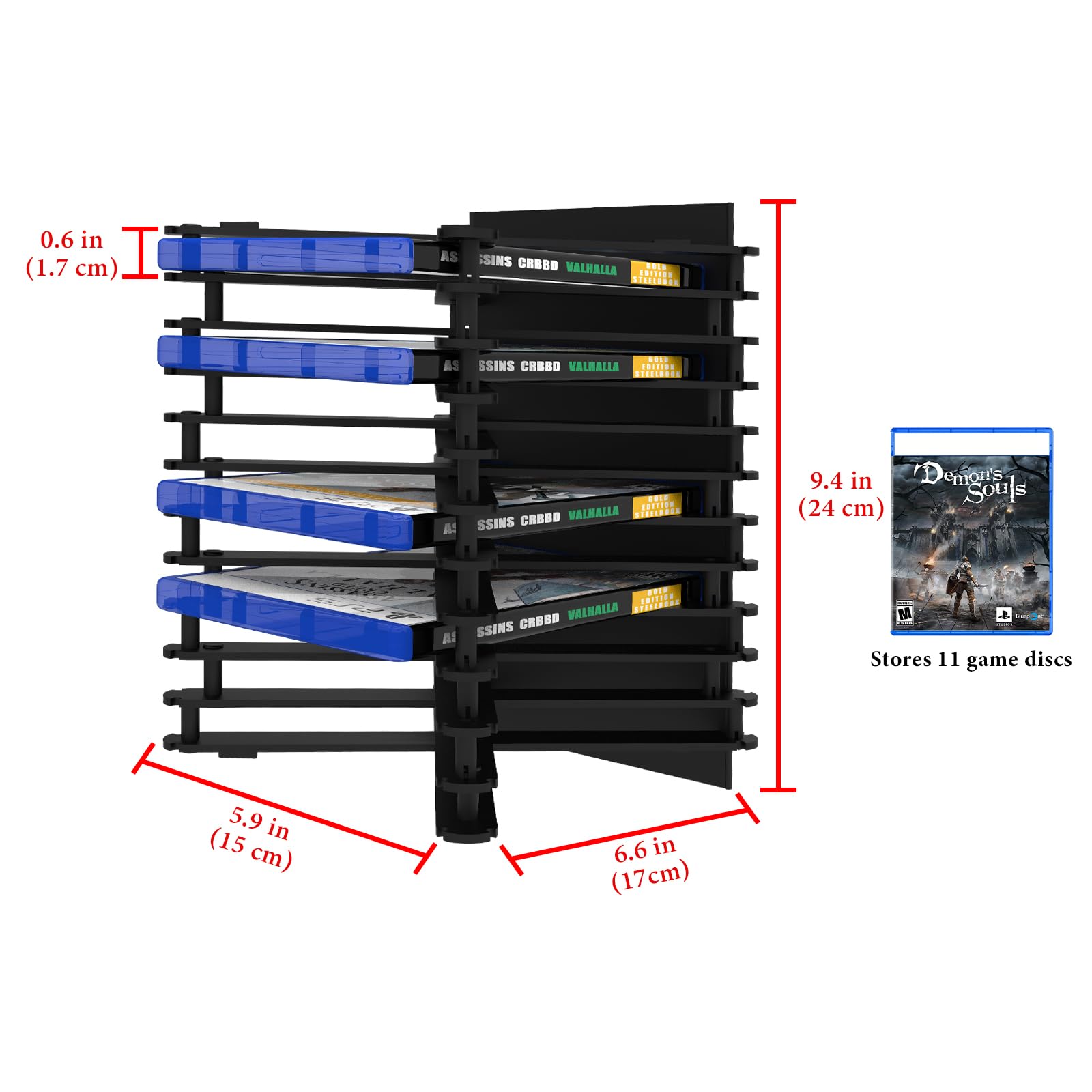 GEEKRIA Box Rack Tower Pieghevole, Supporto Dischi per PS4/PS5/Nintendo Switch/Xbox Series/Xbox Noe/CD/DVD/Film
