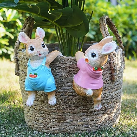 The Decorshed Bunny Decor Garden Patio Decor - Rabbit Planter Hugger Pack of 2 Indoor Plants Decorations for Flower Pot, Cute Rabbits, Garden, Easter Decoration