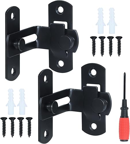 Paquete de 2 cerraduras de puerta de granero de 90 grados para puerta de granero, puerta de mascotas, baño, al aire libre, garaje, jardín, ventana,