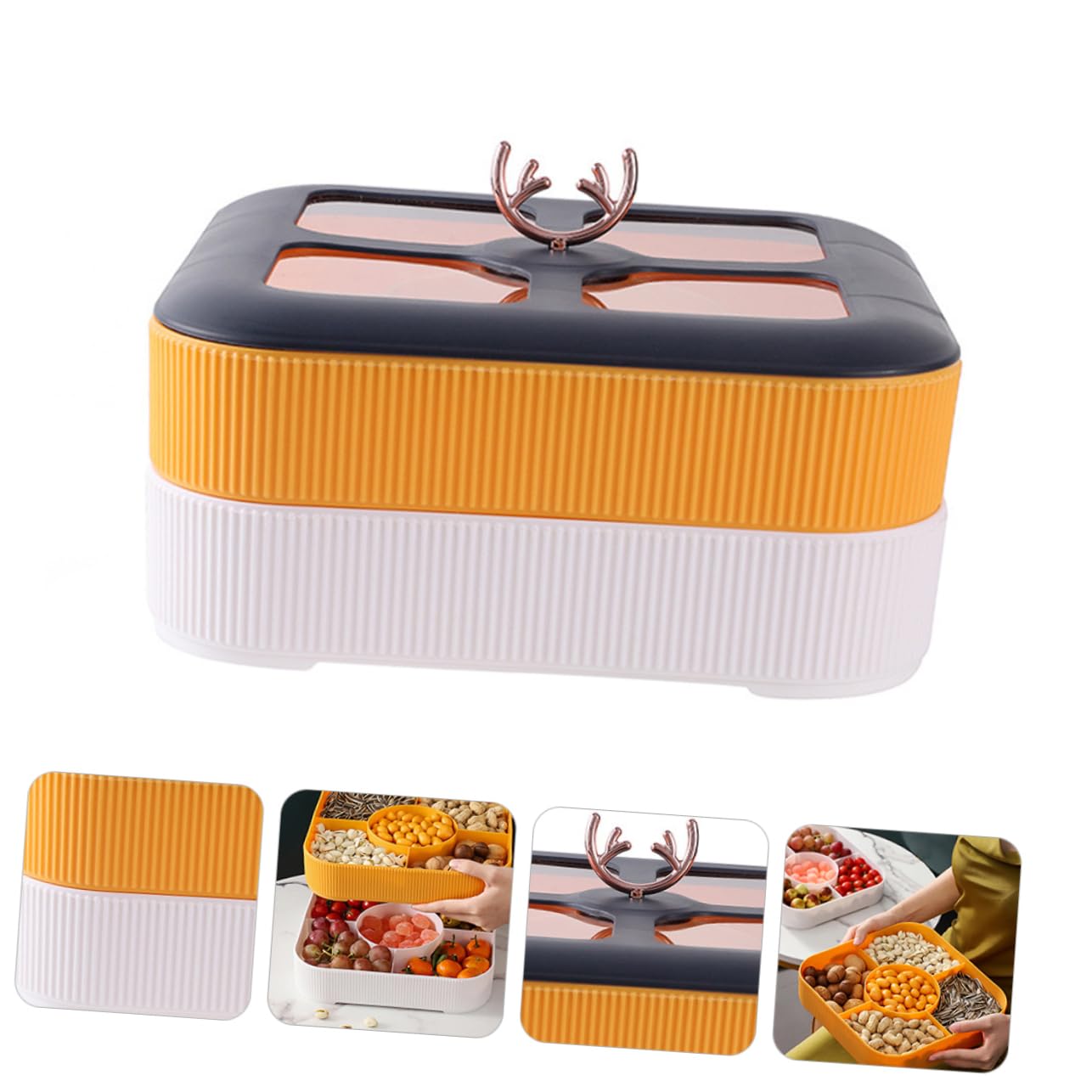 PRETYZOOM 1pezzi Contenitore Per Snack Multiplo Con Coperchio Vassoio Scomparti Per Frutta Secca e Dolci Per Feste Compleanni e Occasioni Speciali