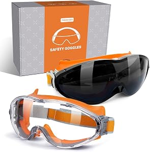 2-Pack Safety Goggles Over Glasses for Men, Anti-Fog Lab Eyewear for Chemistry, Woodworking, Construction - Safety Glasses