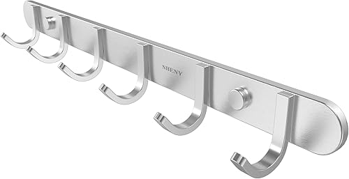 Toallero de pared con 6 ganchos para colgar ropa, bolsos, llaves y toallas, baño, entrada, puerta, acero inoxidable 304 níquel cepillado