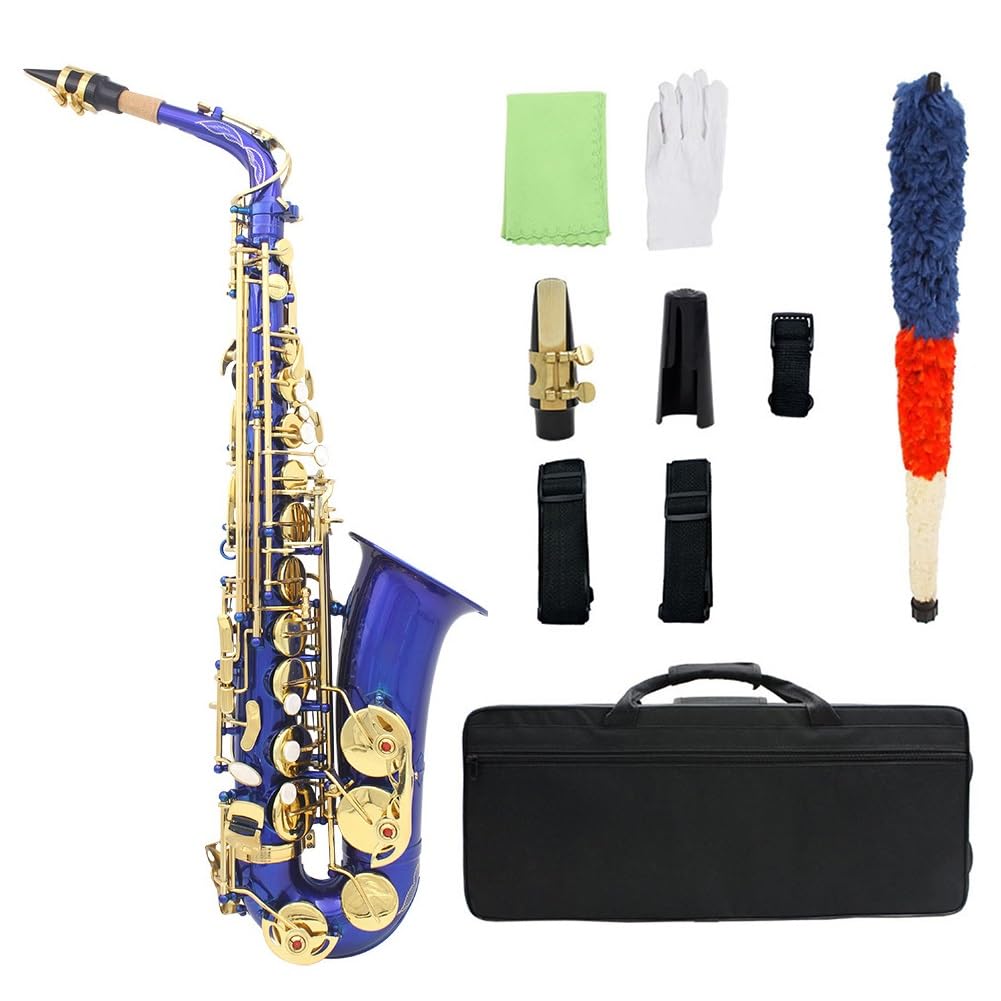 Accessori per strumenti a fiato per sassofono contralto professionale in mi bemolle in ottone laccato blu, completi per principianti